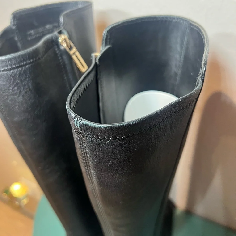 Tory Burch Black Over the Knee Boots with Gold Detail